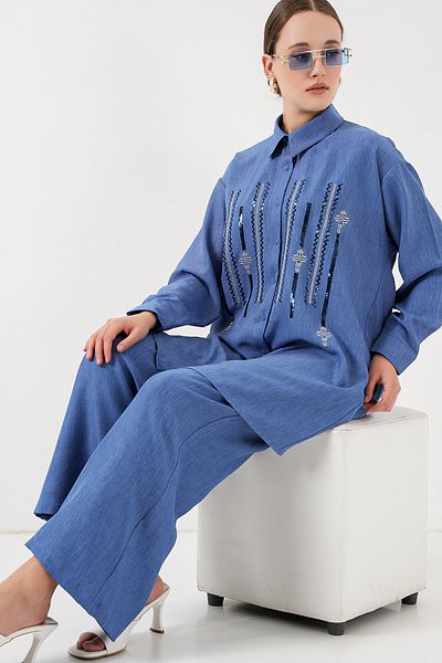 Bigdart Vzorované tunikové kalhoty Double Set 6720 - Indigo