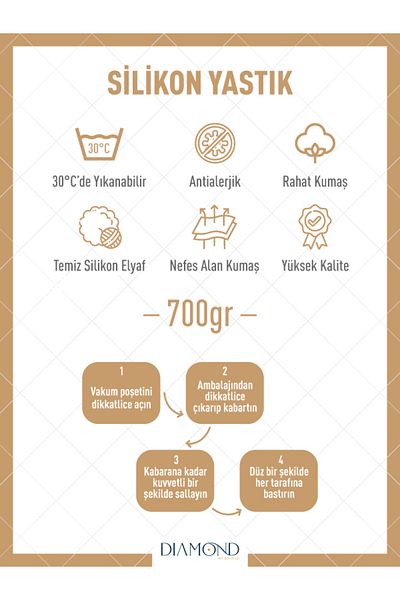 YASÜ Silicone Pillow 700 Gr Microfiber Fabric Silicone Fiber Filled Home Hotel Series Comfortable Dowry Pillow