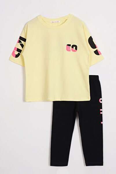 zepkids Komplet žutih tajica za devojčice sa kratkim rukavima Štampano