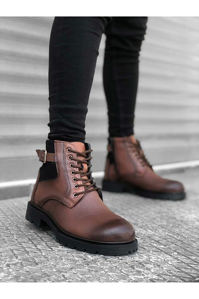 pabucmarketi Zippered Lacing Detailed Men's Boots Brown