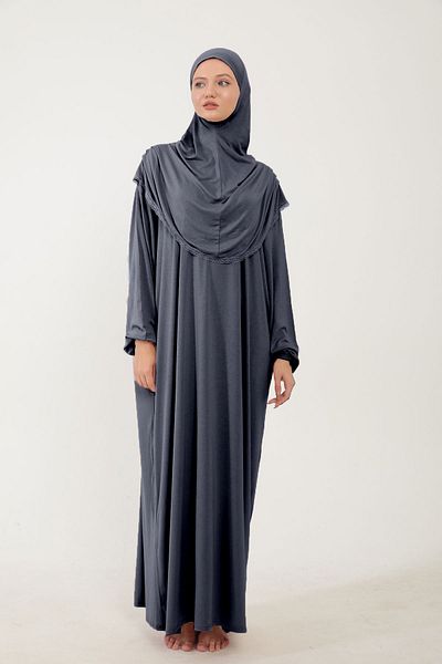 Sonbaharmoda Φόρεμα προσευχής Hijab Cotton Lace - Με μαντίλα, Ολόσωμο, Χτενισμένο Βαμβακερό Ύφασμα