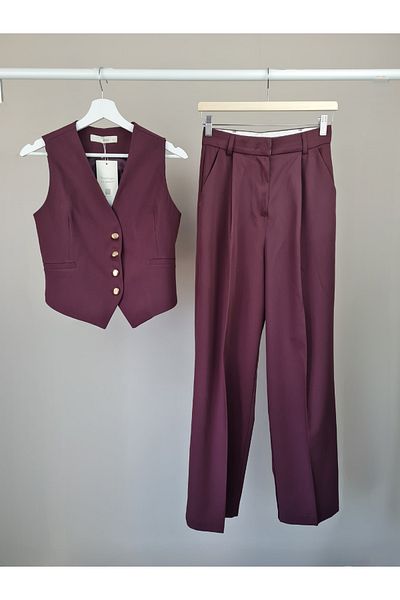 Telablanka Vest Suit Polyviscos Fabric Vest Plazzo Suit_Bordo