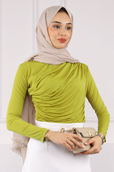 İmajButik Πράσινη μπλούζα με λαδί με ντραπέ στο μπροστινό μέρος