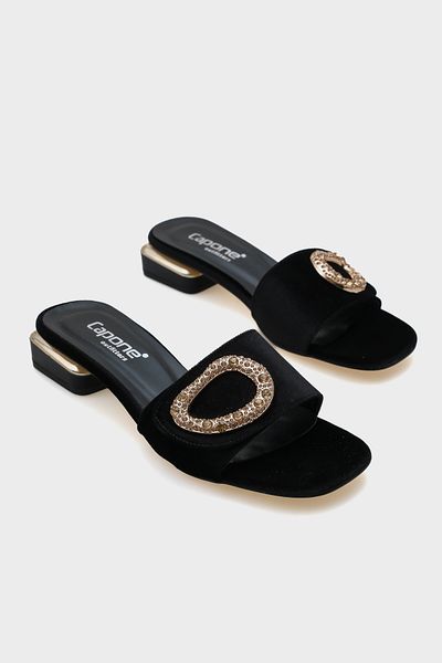 Capone Outfitters Malva Okrągłe Tępe Noski Kamienne Klapki Damskie Krótkie Obcasy