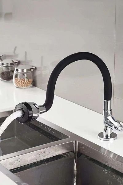Emperium 2-Function Spiral Faucet Head with Colorful Silicone Movable Head - Black (5122)
