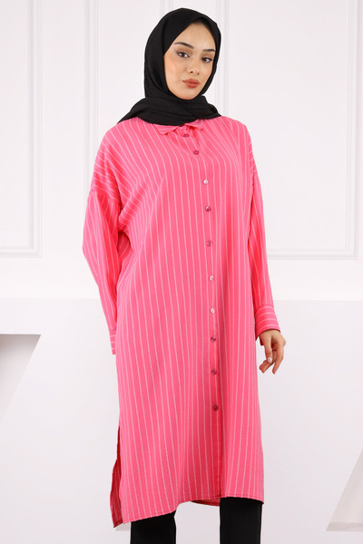 İmajButik Pink Striped Slit Tunic