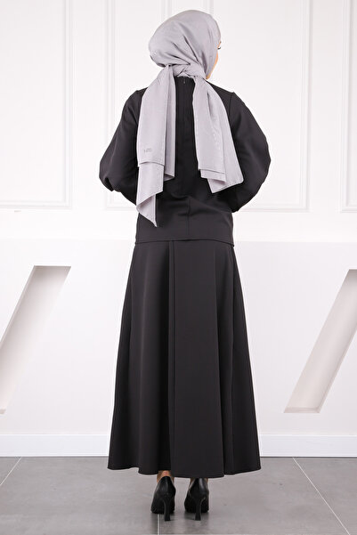 İmajButik Black Bow Front Crepe Blouse Skirt Suit