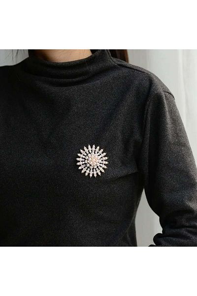 PUFO Broșă elegantă pentru femei, Elegant Pearls, model acrilic cu perle și pietricele, auriu