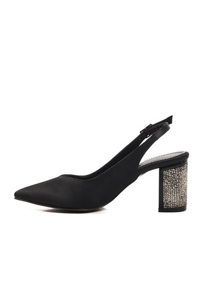 Aspor Black Satin Thick Heel Women's Heeled Shoes