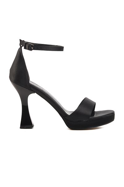 Aspor Black Satin Thin Heel Women's Heeled Sandals