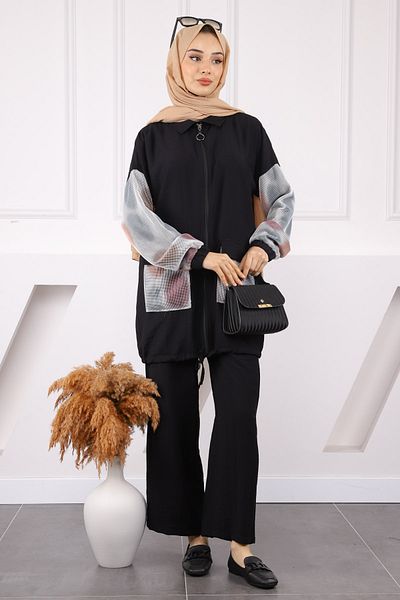 İmajButik Κοστούμι παντελόνι τουνίκ με μαύρο διχτυωτό γαρνίρισμα