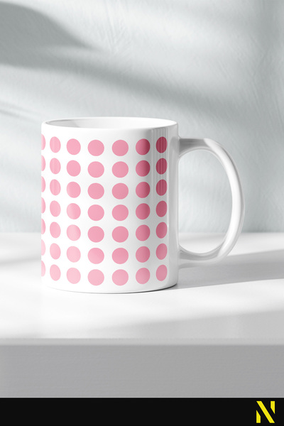 nilizma Pink Colored Dot Patterned Colorful Mug Cup – 330 ml Mug | Stylish and Durable Design