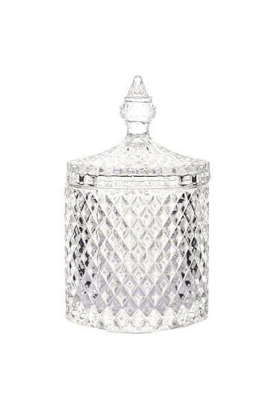 PUFO Cutie elegantă de bomboane din sticlă de lux cu capac, 17 cm, transparentă