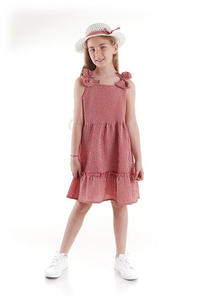 AHENGİM Rochie pentru fetiță - Seersucker Gingham și Set pălărie Ak2524
