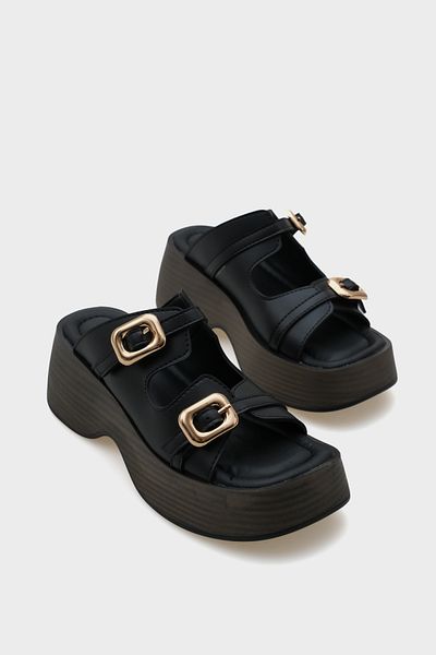 Capone Outfitters Dámské pantofle Masha na klínovém podpatku s dvojitou přezkou