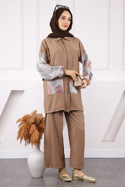 İmajButik Σετ παντελόνι τουνίκ με δίχτυ βιζόν