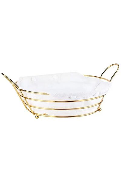 PUFO Round metal basket kitchen for serving bread, with legs and removable textile cover, 26 x 19 cm
