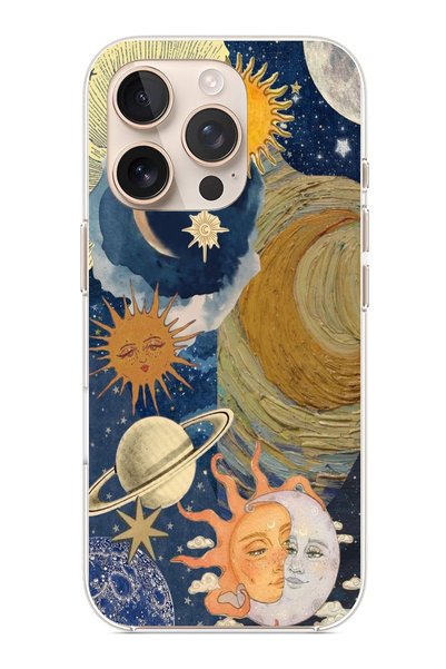 TechTree جراب سيليكون شفاف بتصميم Sun and Moon Universe متوافق مع هاتف iPhone...
