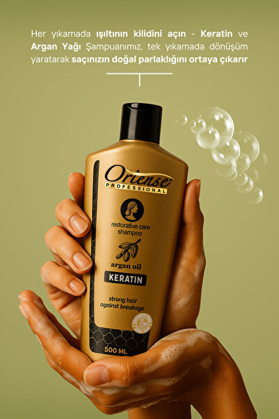 ORİENSE 500ml Argan Yağı ve Keratin Şampuanı - Nemlendirici ve Onarıcı Bakım, Paraben ve Boya İçermez