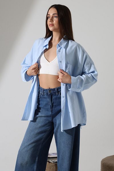 Corradeo Giyim New Season Poplin Fabric Double Pocket Oversize Cotton Women's Tunic Shirt
