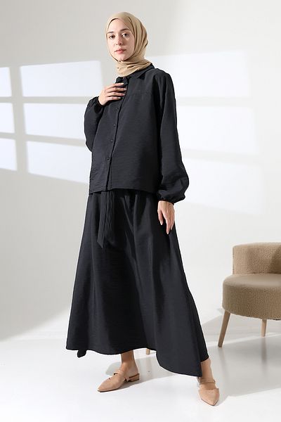 Mihran Butik Women's 100% Cotton Modal Black Shirt Skirt Hijab Suit