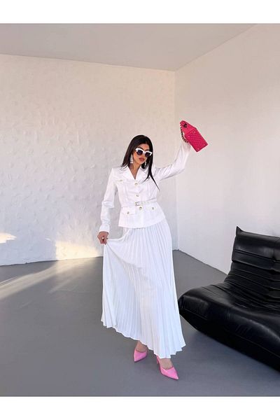 NILOO New Season Pleated Skirt Belted Jacket Set