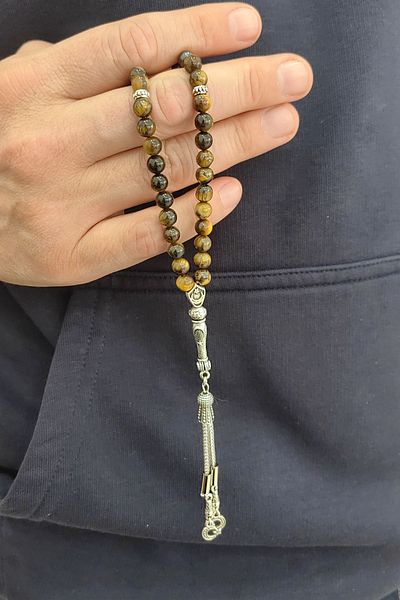 Chavin 6 Mm. Natural Stone Rosary with Tiger Eye Stone Ev92