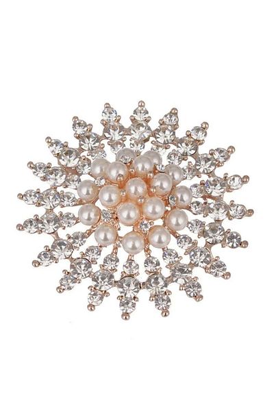 PUFO Broșă elegantă pentru femei, Elegant Pearls, model acrilic cu perle și pietricele, auriu