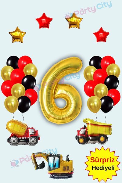 Party City Construction Themed Concept Foil Balloon and Star Themed Birthday Party Celebration Set for 6 Years Old