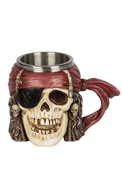 PUFO Cană de bere metalică în formă de craniu Crazy Pirate, 380 ml