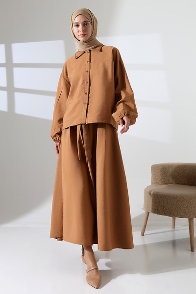 Mihran Butik Women's 100% Cotton Modal Camel Shirt Skirt Hijab Suit