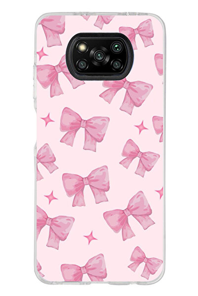 TechTree Poco X3 / NFC / PRO Uyumlu Pembe Fiyonklar Şeffaf Silikon Kılıf