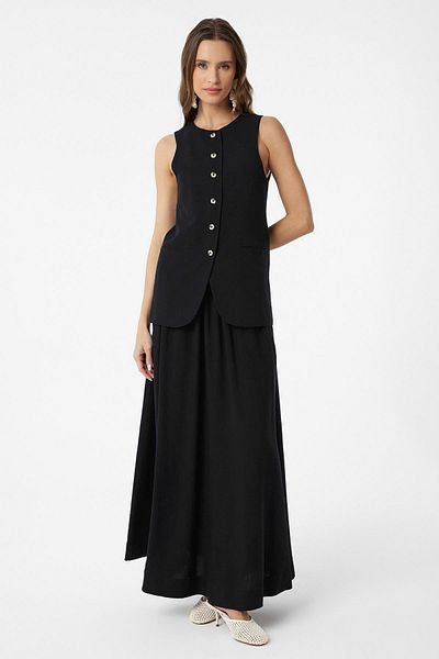 Antioch Black Linen Blended Women's Long Vest