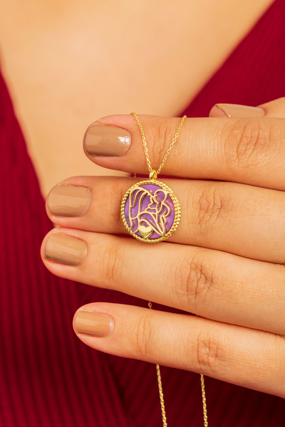 klas gümüş Anne Bebek Mor Gold 925 Ayar Gümüş Kolye