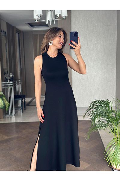 Forlady4 Black Cross Back Crew Neck Modal Women's Dress