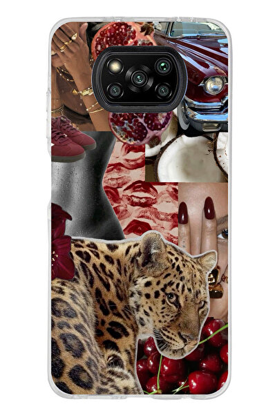 TechTree Poco X3 / NFC / PRO Uyumlu Leopar Kırmızı Vibes Şeffaf Silikon Kılıf