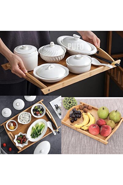 PUFO Serve bamboo wooden serving tray with handles, 51 cm, brown