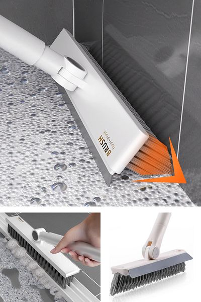 Doori V-Shaped with Squeegee Bathroom Floor Tile Cleaning Brush Bathroom Balcony Brush for Corner Crevice