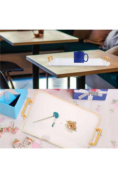 PUFO Tavă decorativă elegantă pentru servirea aperitivelor, prăjiturilor, fructelor, cu mânere rotunde, 37 cm, albă