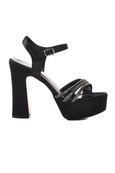 Aspor Black Satin Women's Heeled Evening Dress Shoes