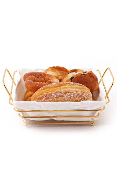PUFO Rectangular metal basket kitchen for serving bread, with legs and removable textile cover