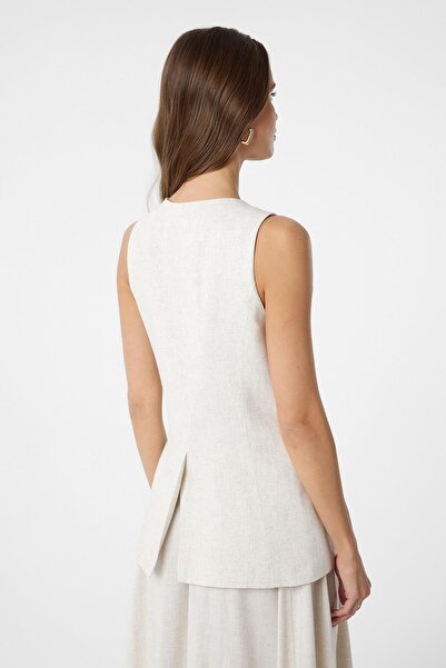 Antioch Ecru Linen Blended Women's Long Vest