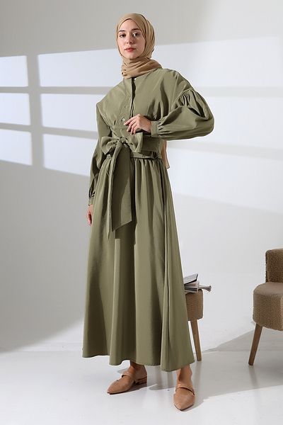 Mihran Butik Women's 100% Cotton Modal Khaki Shirt Skirt Hijab Suit