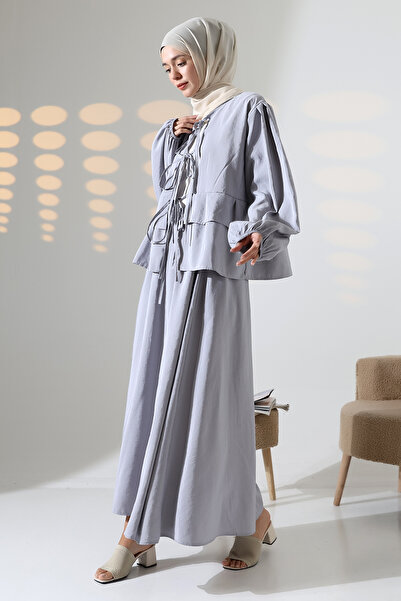 Mihran Butik Women's 100% Cotton Modal Gray Shirt Skirt Hijab Suit