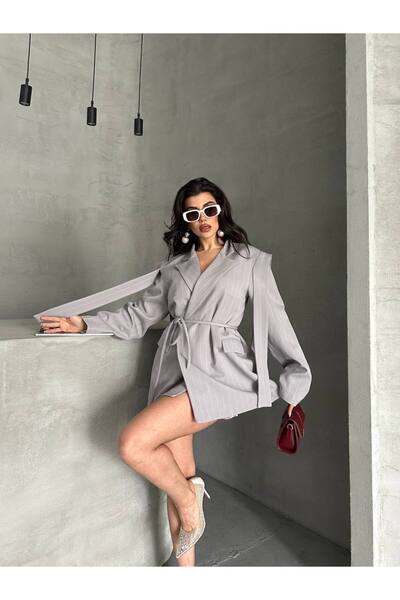 BARG FASHION Women's Striped Lace up Jacket Dress