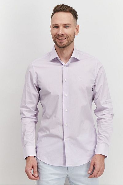 Roberto Cavalli Men Slim Fit Embroidered Logo Long Sleeve Dress Shirt, Lavender