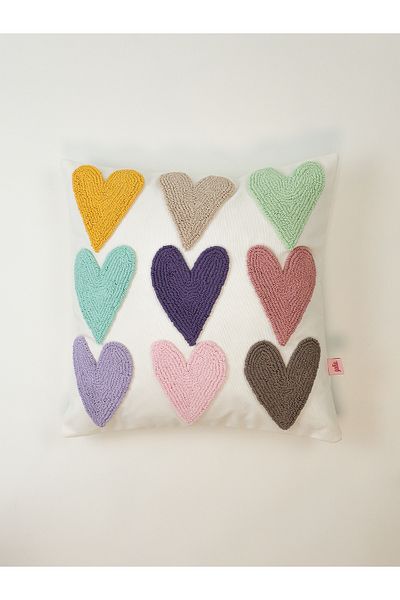 Galia Tasarım Love Drop - Heart Punch Throw Pillow Cover - Pastel