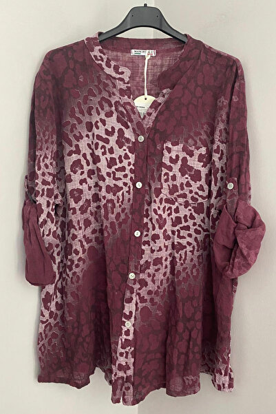 AYASOFYA OTANTIK Жіноча італійська батикована сорочка з леопардовим принтом, складна, з короткими рукавами, 100% бавовна