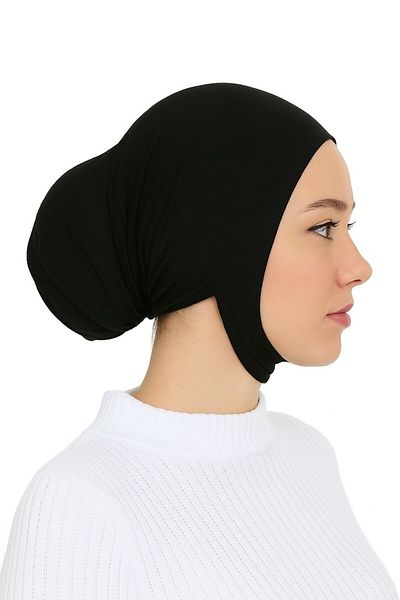 Merve Nayir Non-Slip Hijab Bonnet with Elastic Back under the Chin Black