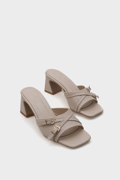 Capone Outfitters Neda Medium Heeled Double Buckle Women's Slippers